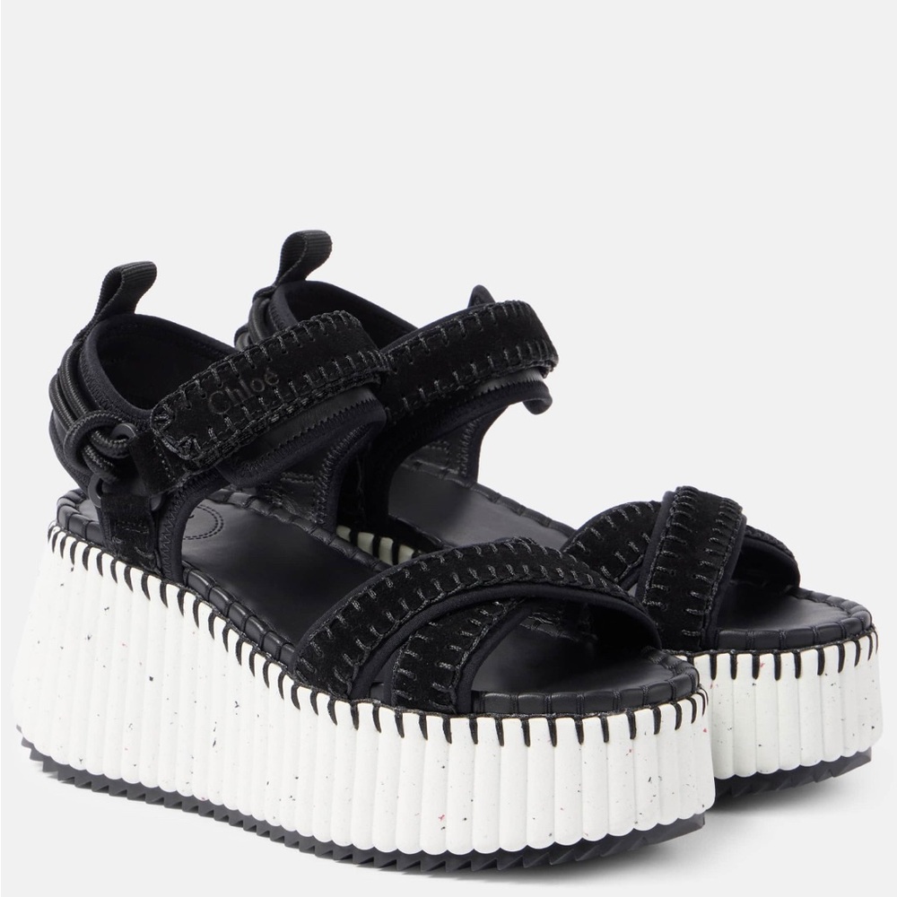 Chloe Black and White Strappy Platform Sandals